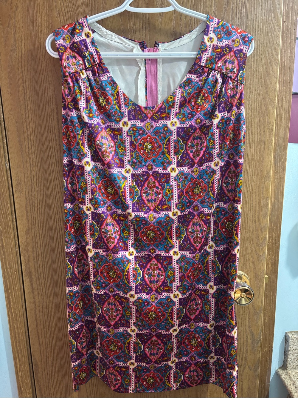 Vintage 60s Handmade Pink and Purple Geometric Floral Mini Dress